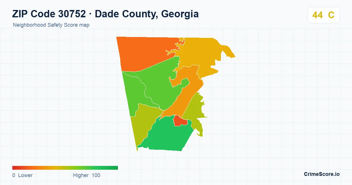 ZIP Code 30752 in Dade County, Georgia neighborhood Safety Score map