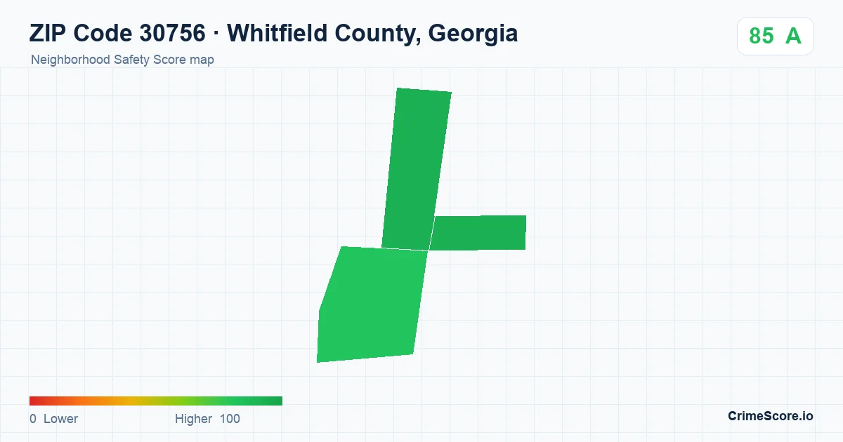 ZIP Code 30756 in Whitfield County, Georgia neighborhood Safety Score map