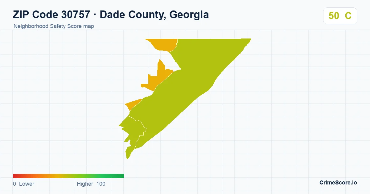 ZIP Code 30757 in Dade County, Georgia neighborhood Safety Score map