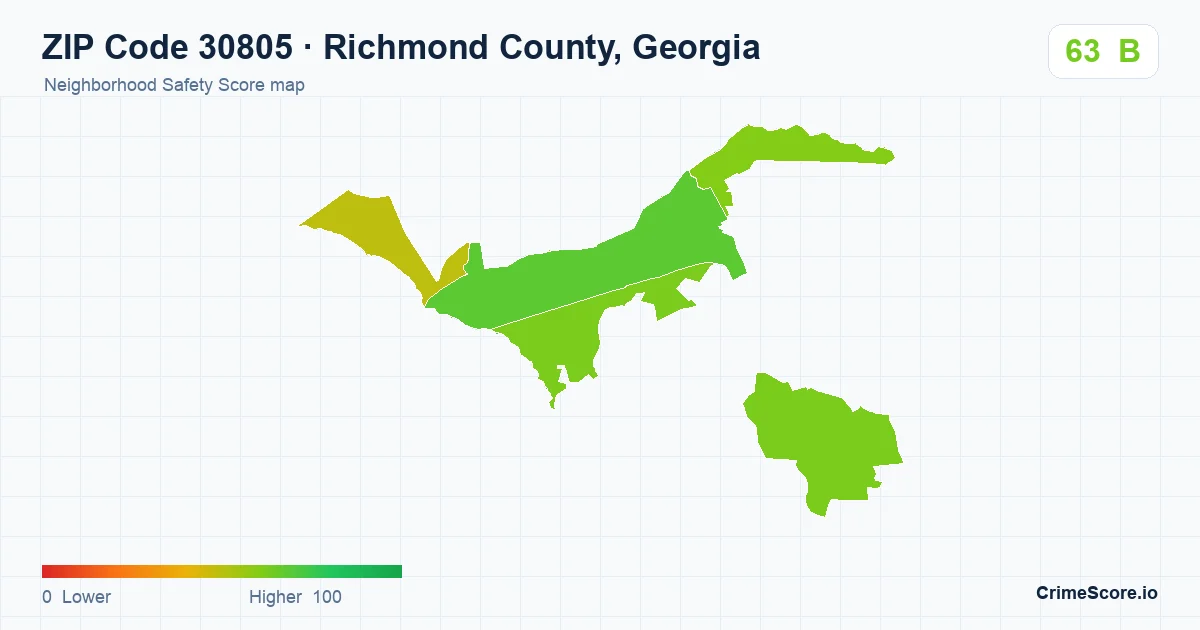 ZIP Code 30805 in Richmond County, Georgia neighborhood Safety Score map
