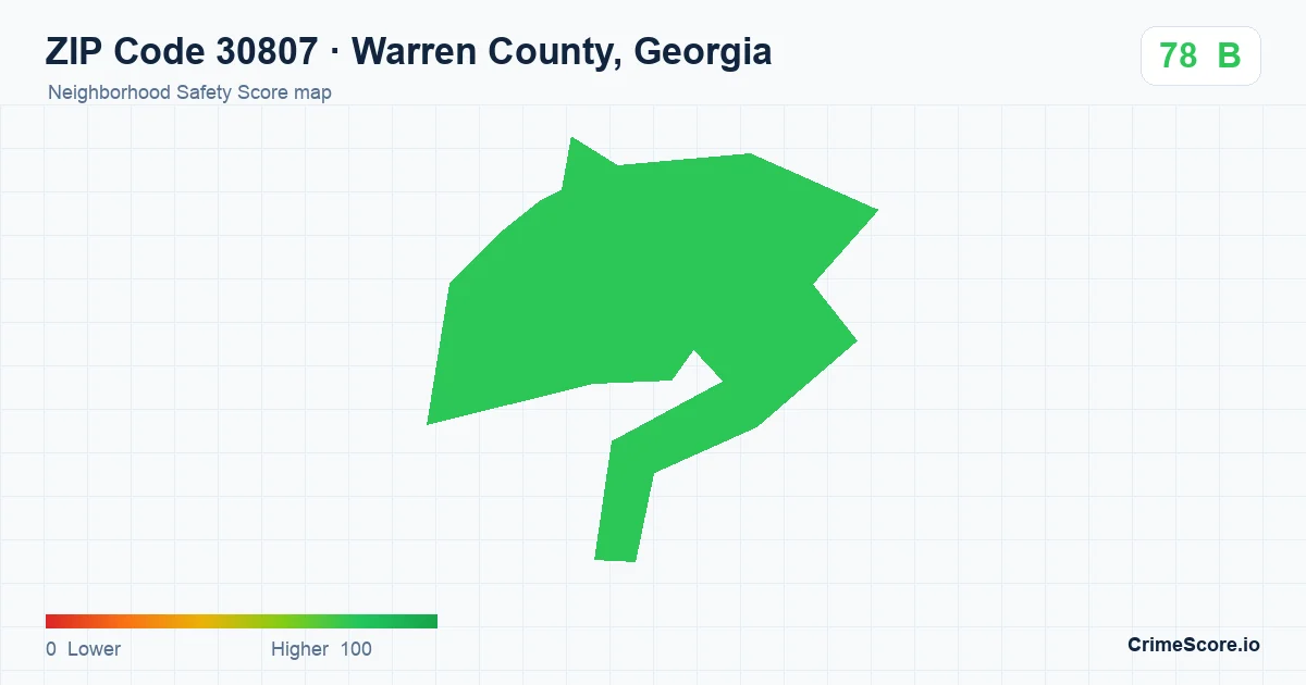 ZIP Code 30807 in Warren County, Georgia neighborhood Safety Score map