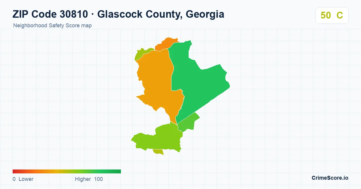 ZIP Code 30810 in Glascock County, Georgia neighborhood Safety Score map