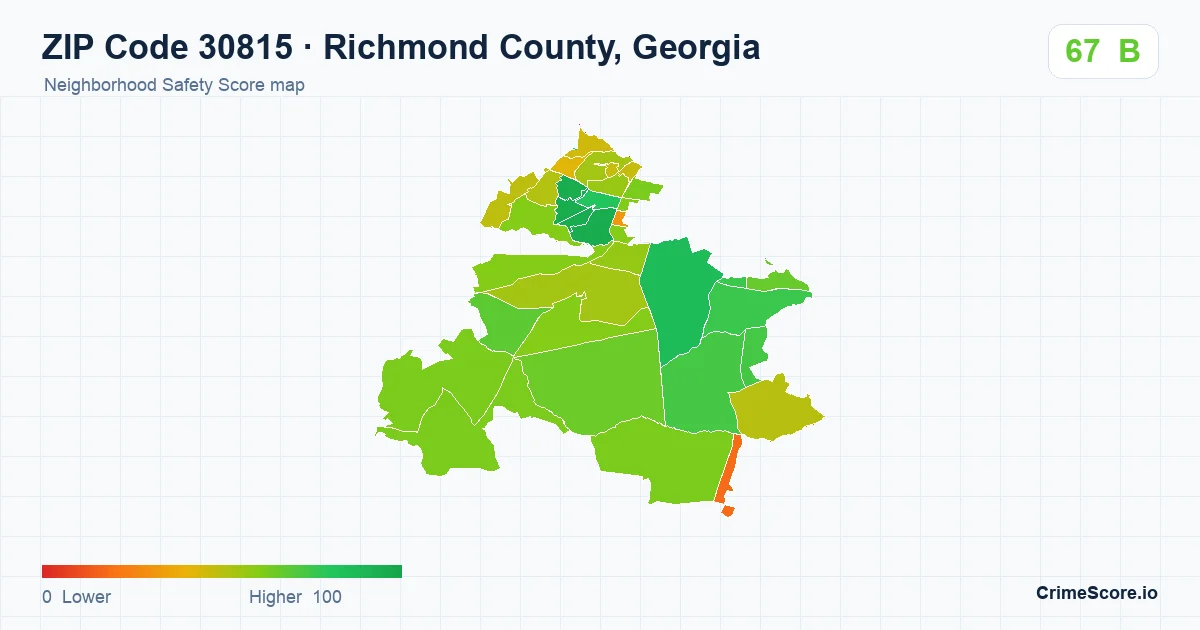 ZIP Code 30815 in Richmond County, Georgia neighborhood Safety Score map