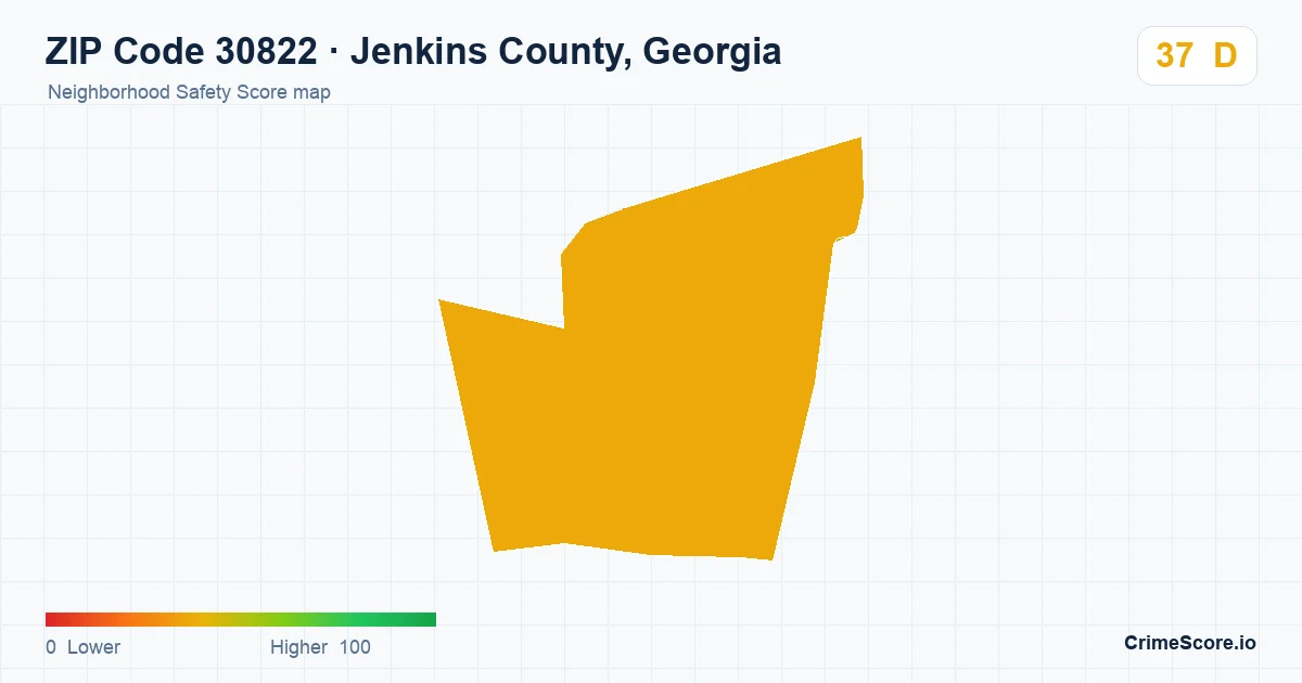 ZIP Code 30822 in Jenkins County, Georgia neighborhood Safety Score map