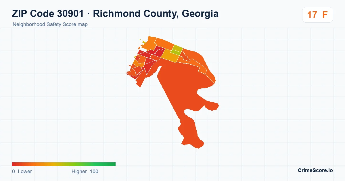 ZIP Code 30901 in Richmond County, Georgia neighborhood Safety Score map