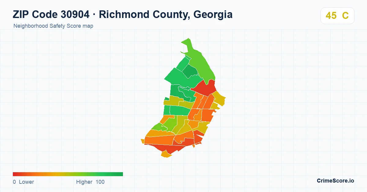 ZIP Code 30904 in Richmond County, Georgia neighborhood Safety Score map
