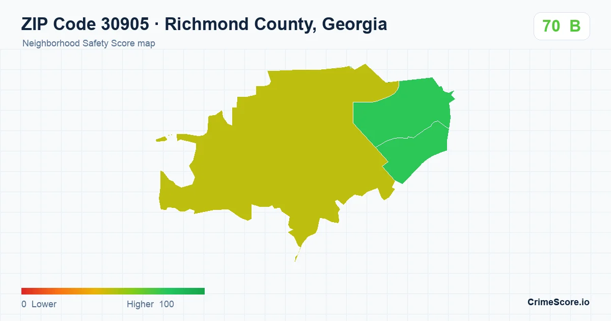 ZIP Code 30905 in Richmond County, Georgia neighborhood Safety Score map