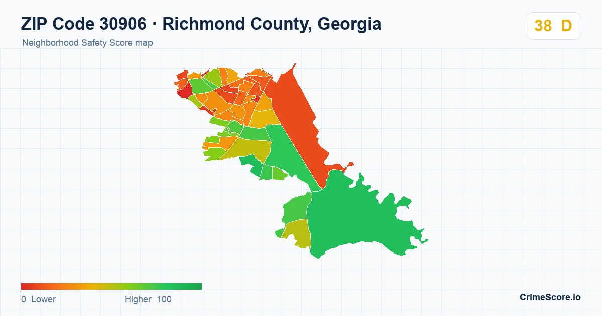 ZIP Code 30906 in Richmond County, Georgia neighborhood Safety Score map