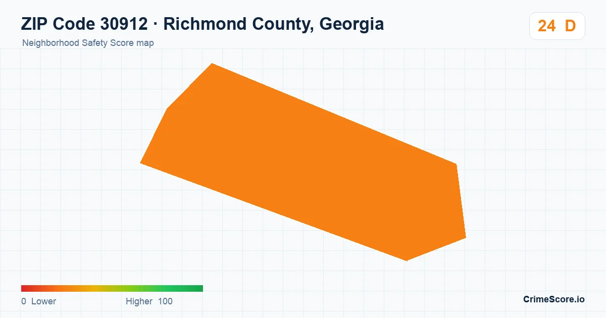 ZIP Code 30912 in Richmond County, Georgia neighborhood Safety Score map