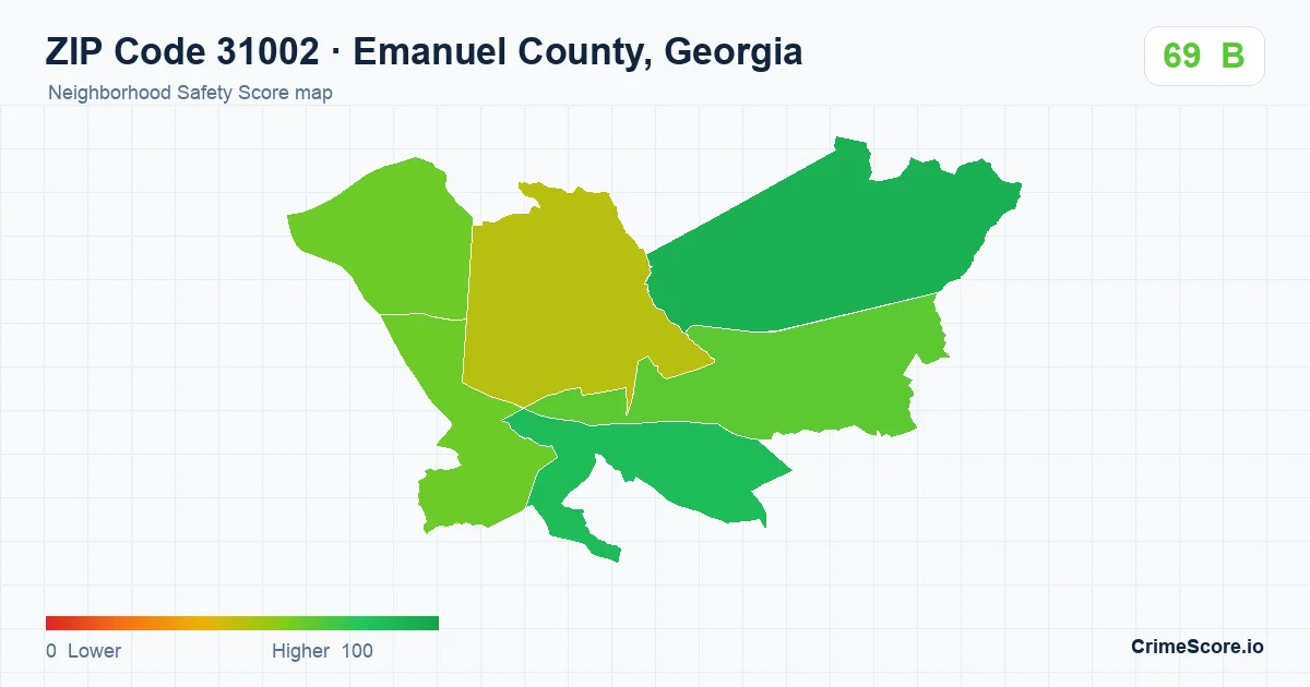 ZIP Code 31002 in Emanuel County, Georgia neighborhood Safety Score map