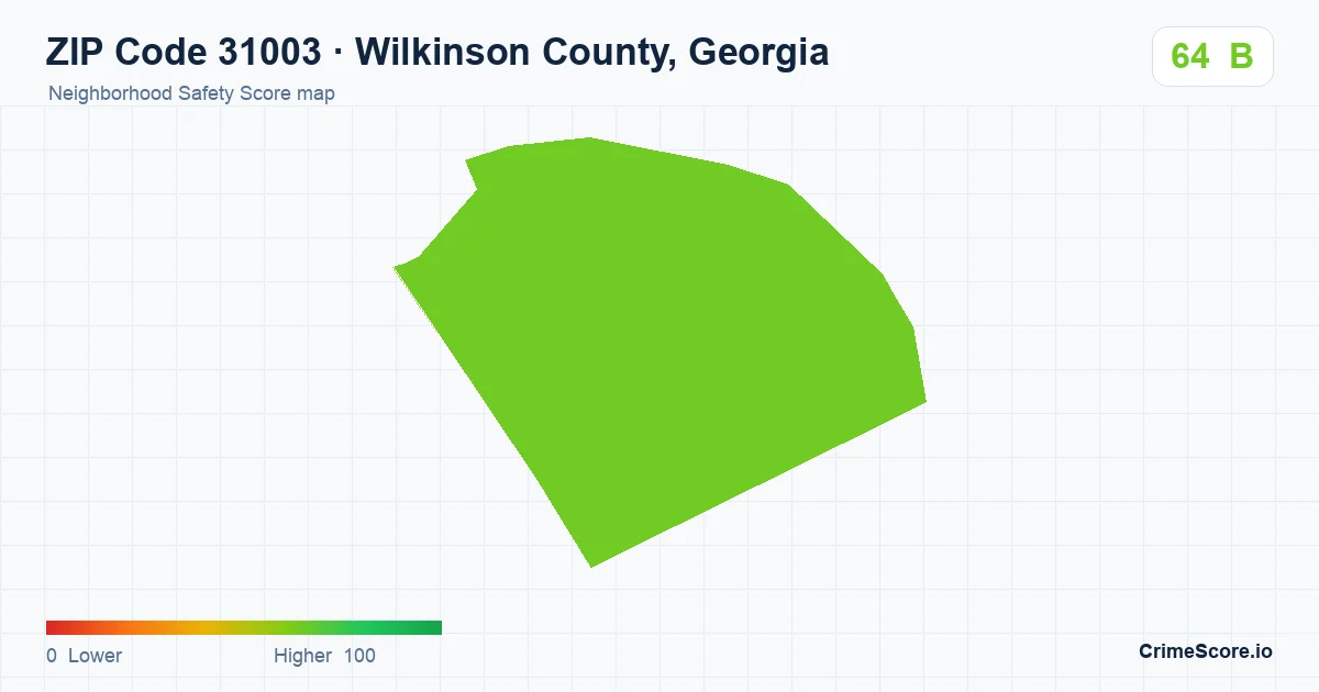 ZIP Code 31003 in Wilkinson County, Georgia neighborhood Safety Score map