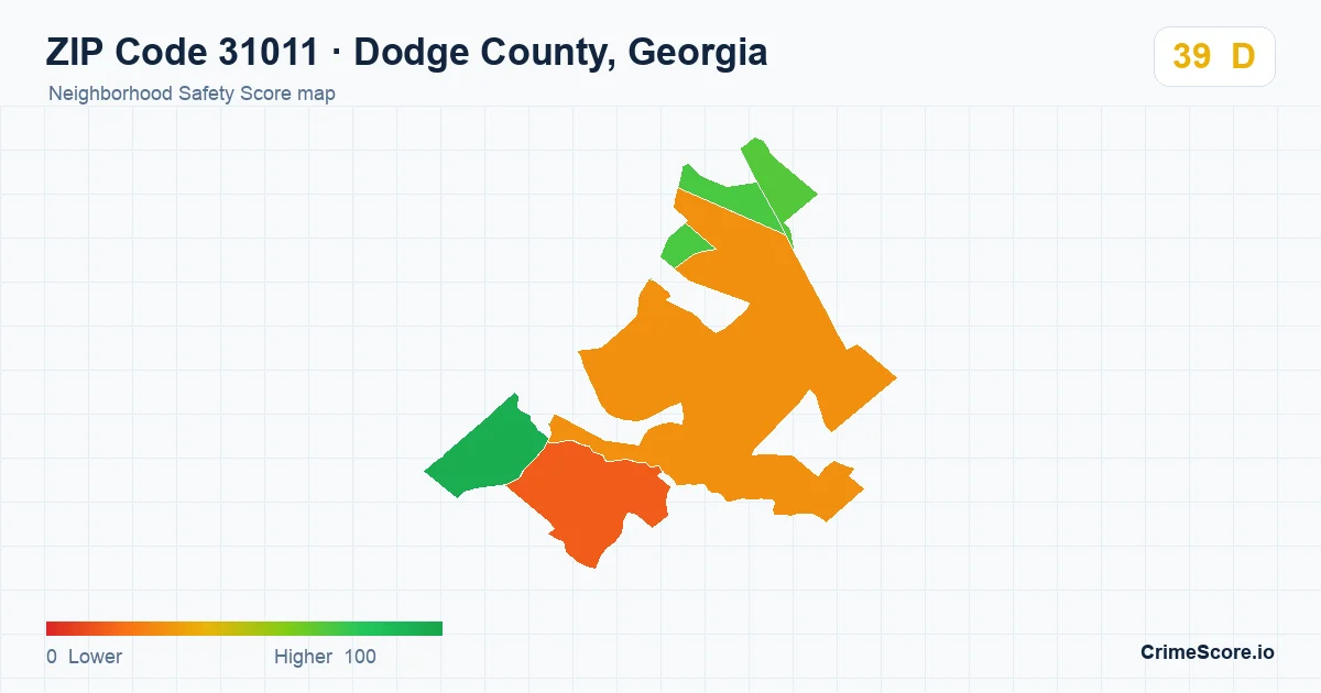ZIP Code 31011 in Dodge County, Georgia neighborhood Safety Score map