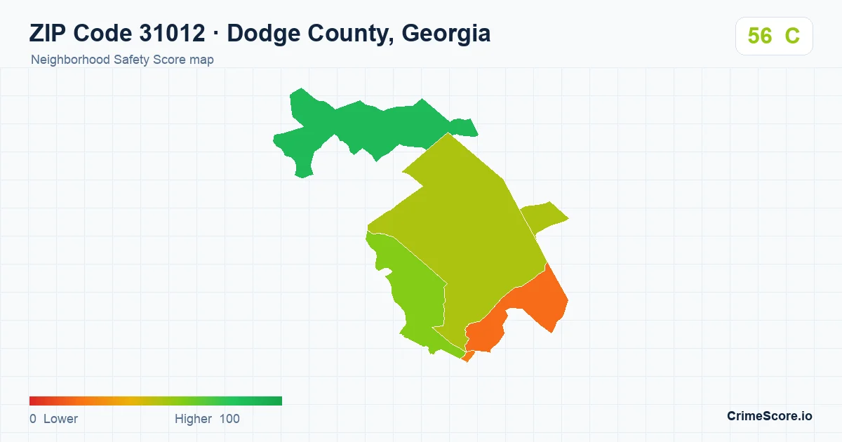 ZIP Code 31012 in Dodge County, Georgia neighborhood Safety Score map