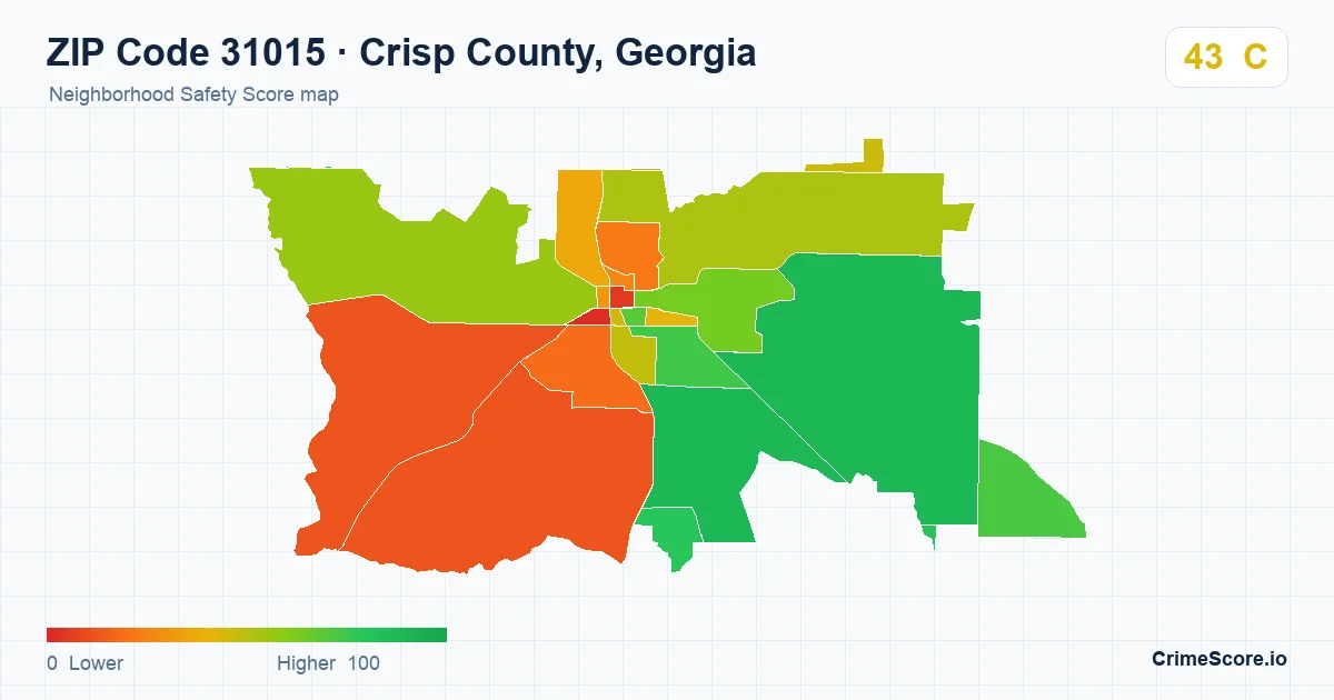 ZIP Code 31015 in Crisp County, Georgia neighborhood Safety Score map