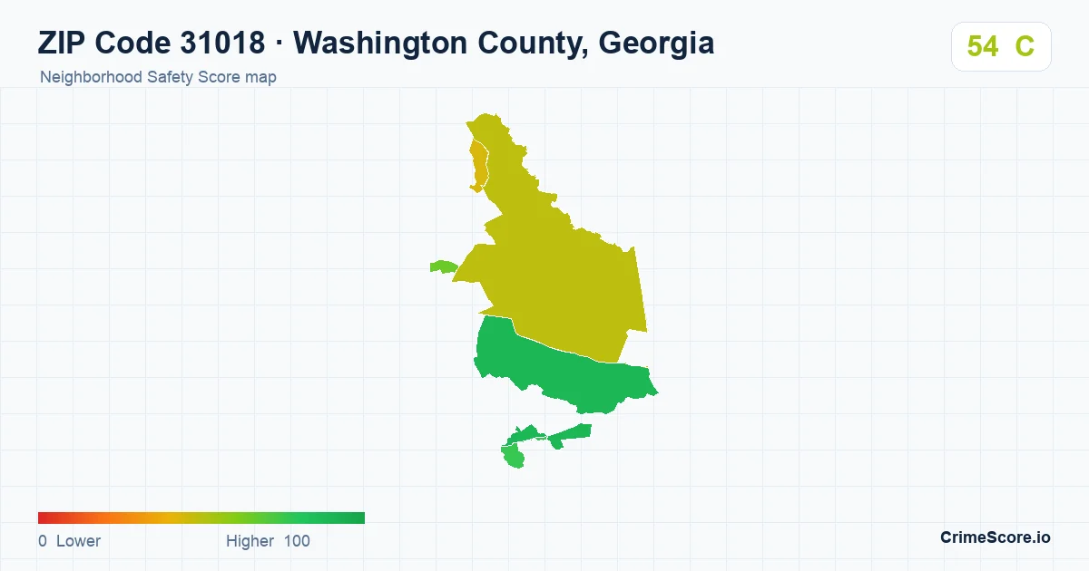 ZIP Code 31018 in Washington County, Georgia neighborhood Safety Score map