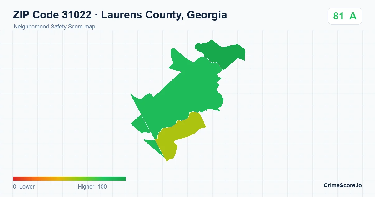 ZIP Code 31022 in Laurens County, Georgia neighborhood Safety Score map