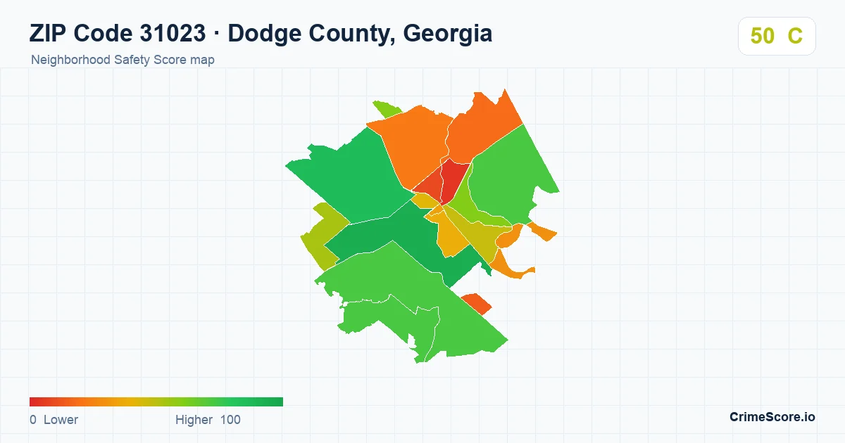 ZIP Code 31023 in Dodge County, Georgia neighborhood Safety Score map