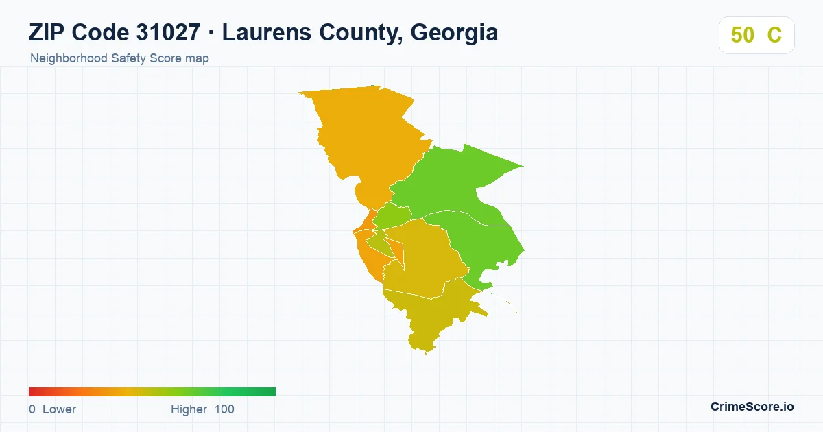 ZIP Code 31027 in Laurens County, Georgia neighborhood Safety Score map