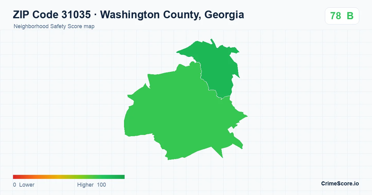 ZIP Code 31035 in Washington County, Georgia neighborhood Safety Score map