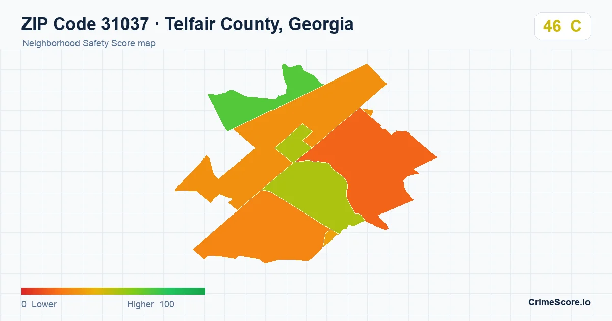 ZIP Code 31037 in Telfair County, Georgia neighborhood Safety Score map