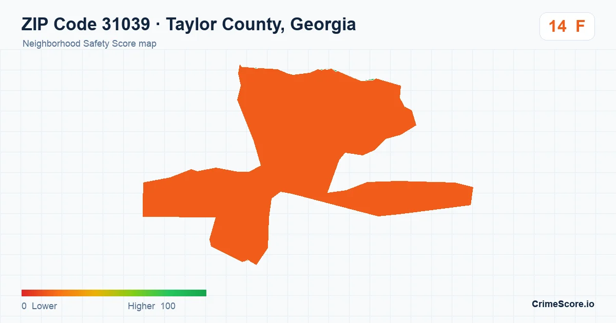 ZIP Code 31039 in Taylor County, Georgia neighborhood Safety Score map