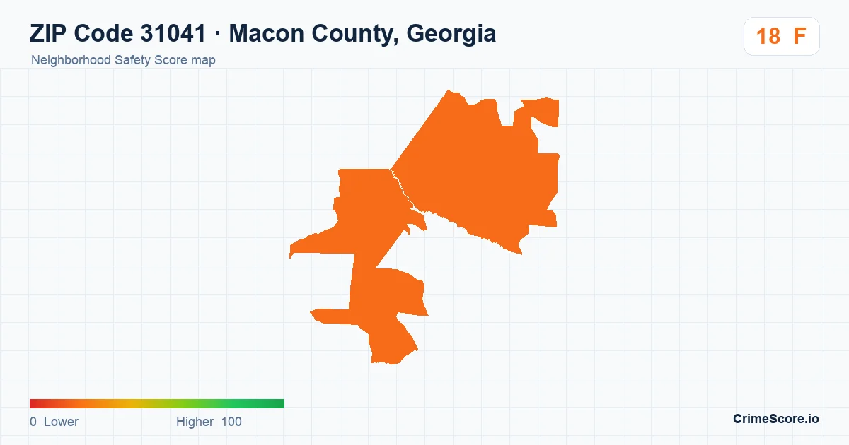 ZIP Code 31041 in Macon County, Georgia neighborhood Safety Score map
