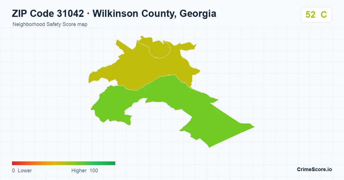 ZIP Code 31042 in Wilkinson County, Georgia neighborhood Safety Score map