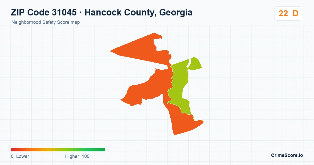 ZIP Code 31045 in Hancock County, Georgia neighborhood Safety Score map