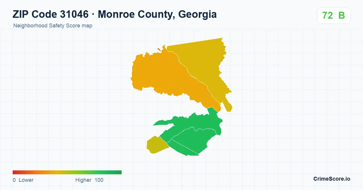 ZIP Code 31046 in Monroe County, Georgia neighborhood Safety Score map