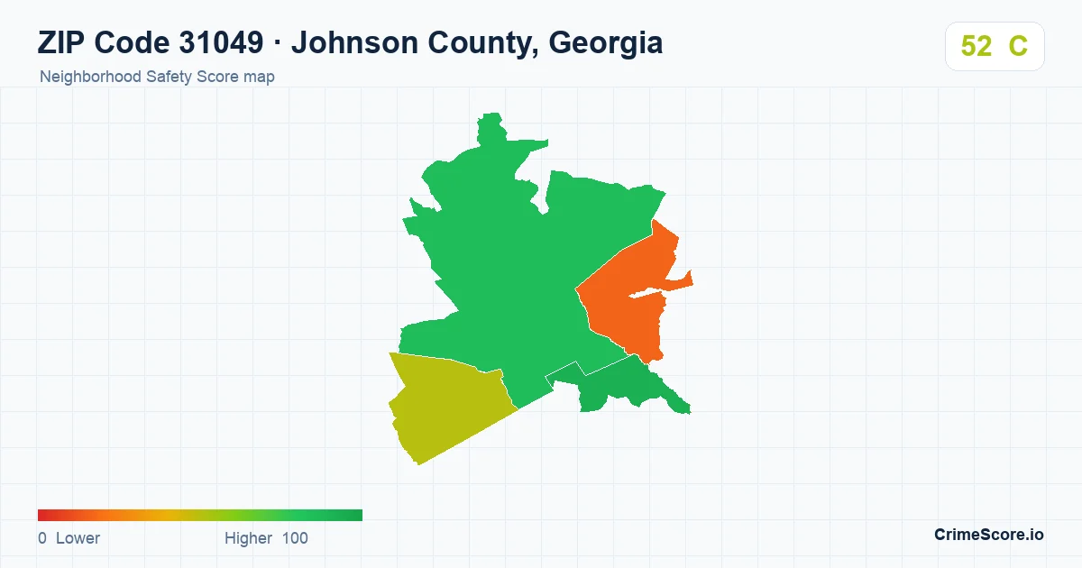 ZIP Code 31049 in Johnson County, Georgia neighborhood Safety Score map