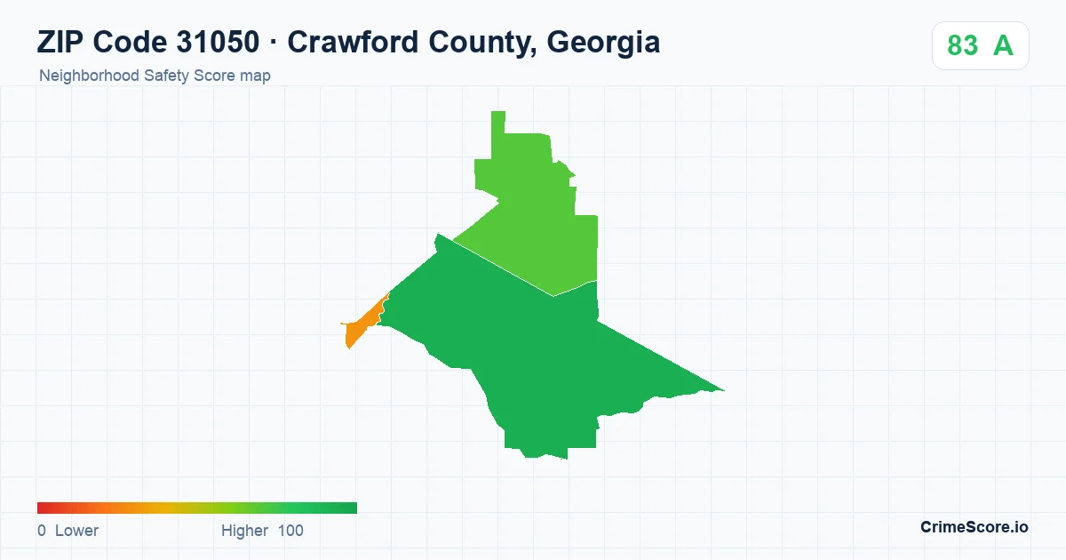 ZIP Code 31050 in Crawford County, Georgia neighborhood Safety Score map