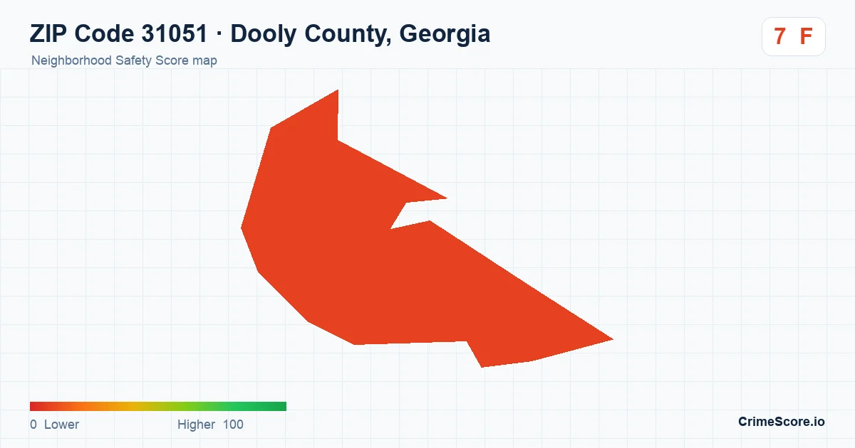 ZIP Code 31051 in Dooly County, Georgia neighborhood Safety Score map