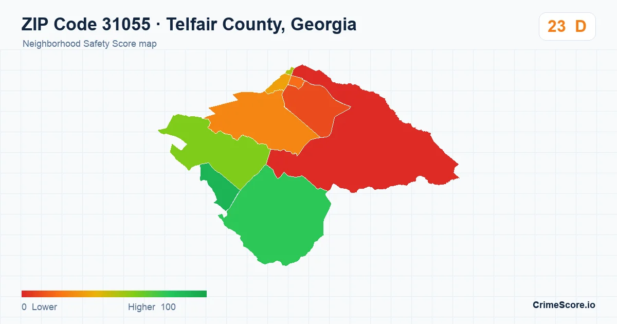 ZIP Code 31055 in Telfair County, Georgia neighborhood Safety Score map