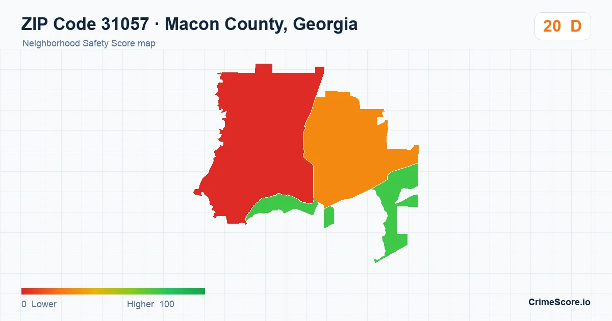 ZIP Code 31057 in Macon County, Georgia neighborhood Safety Score map