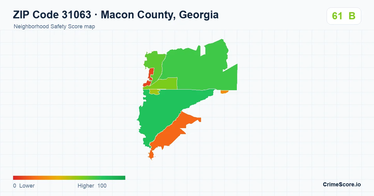 ZIP Code 31063 in Macon County, Georgia neighborhood Safety Score map