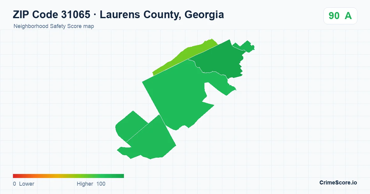 ZIP Code 31065 in Laurens County, Georgia neighborhood Safety Score map