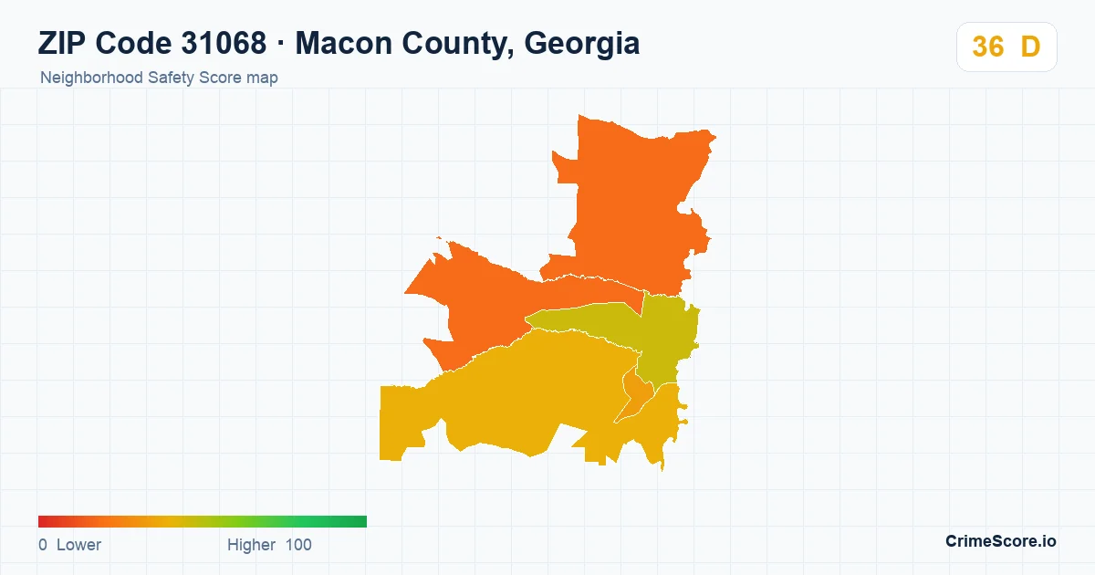 ZIP Code 31068 in Macon County, Georgia neighborhood Safety Score map