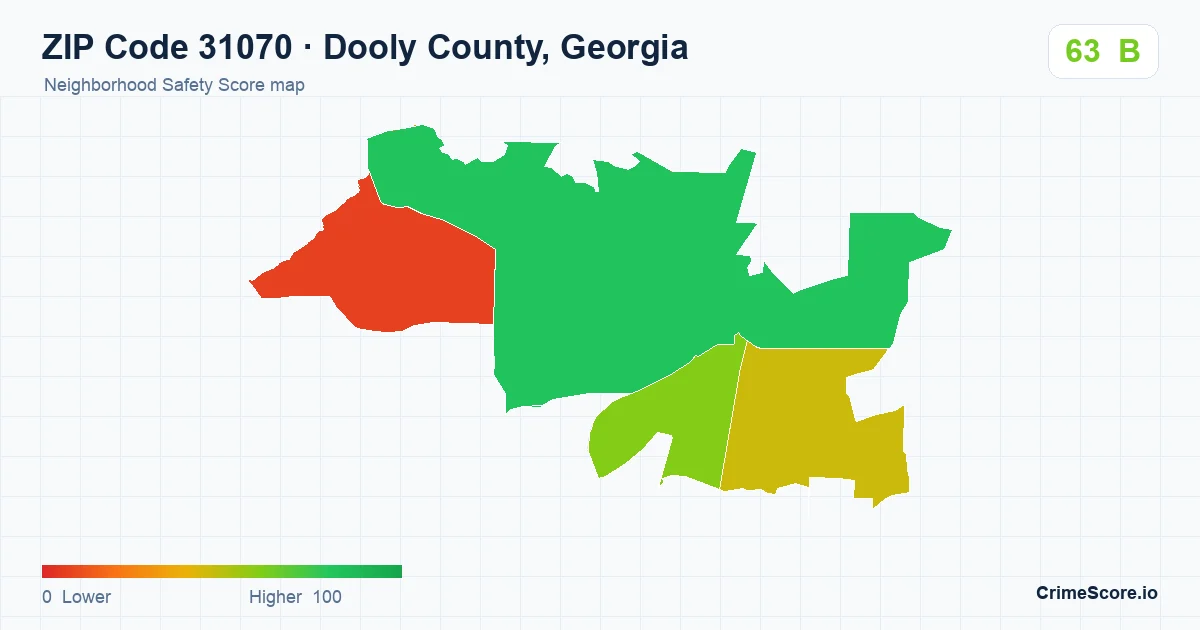 ZIP Code 31070 in Dooly County, Georgia neighborhood Safety Score map