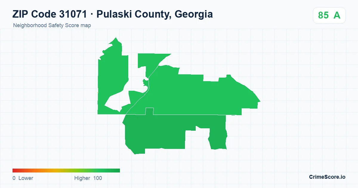 ZIP Code 31071 in Pulaski County, Georgia neighborhood Safety Score map