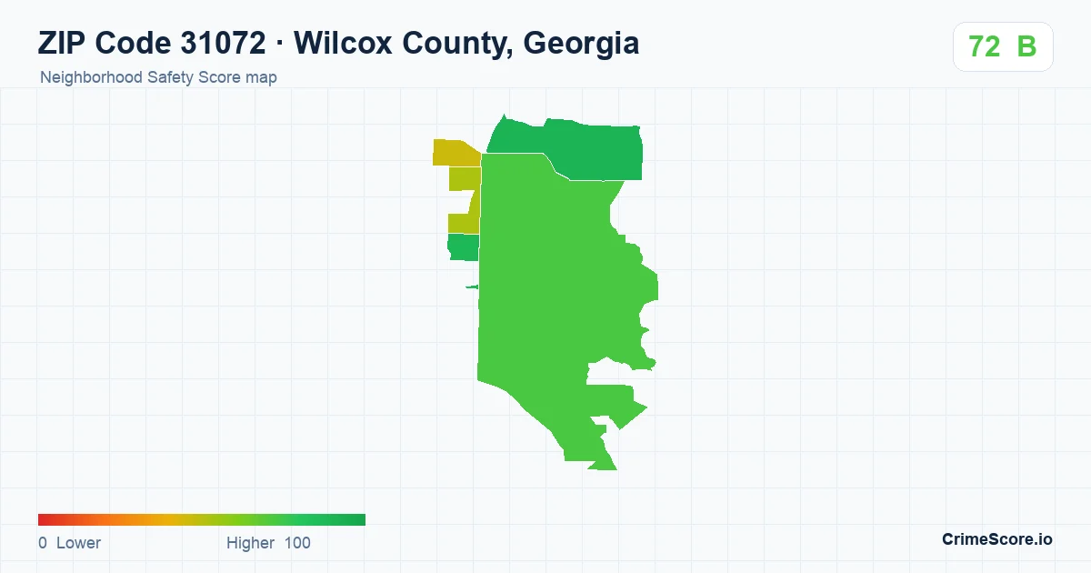 ZIP Code 31072 in Wilcox County, Georgia neighborhood Safety Score map