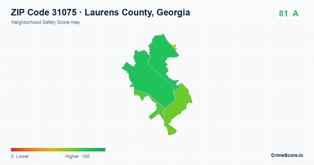 ZIP Code 31075 in Laurens County, Georgia neighborhood Safety Score map