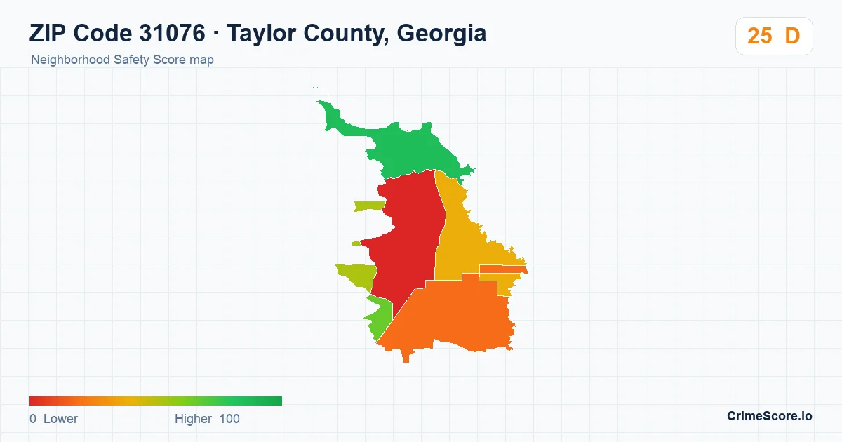 ZIP Code 31076 in Taylor County, Georgia neighborhood Safety Score map