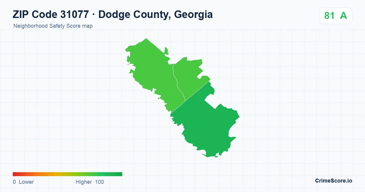 ZIP Code 31077 in Dodge County, Georgia neighborhood Safety Score map