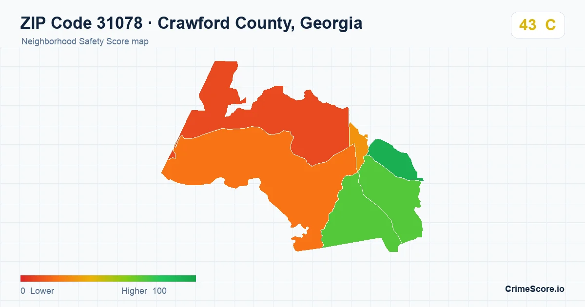 ZIP Code 31078 in Crawford County, Georgia neighborhood Safety Score map