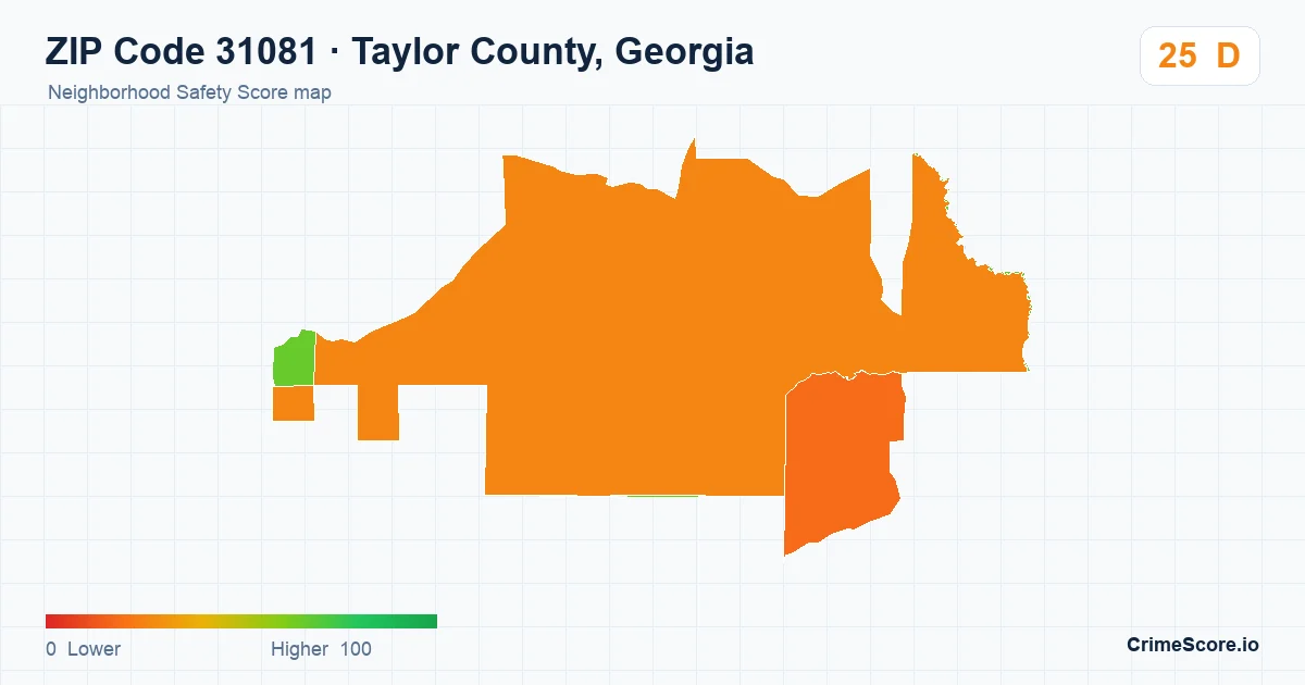 ZIP Code 31081 in Taylor County, Georgia neighborhood Safety Score map
