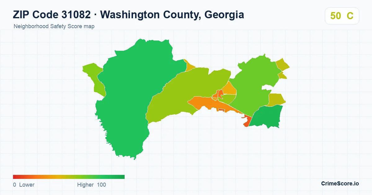 ZIP Code 31082 in Washington County, Georgia neighborhood Safety Score map
