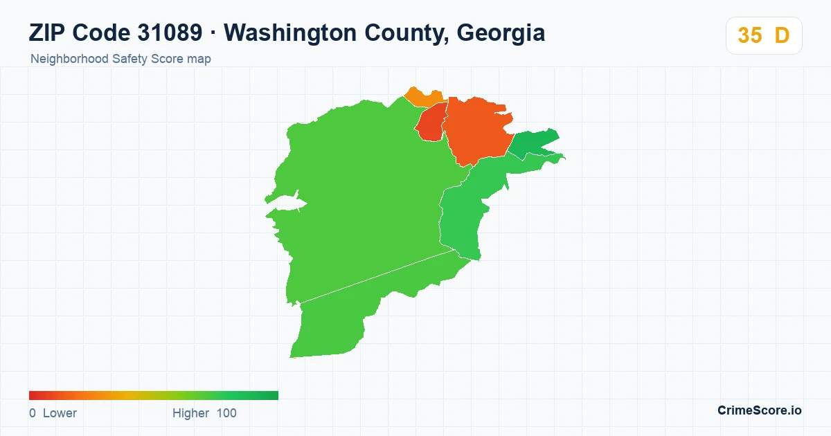 ZIP Code 31089 in Washington County, Georgia neighborhood Safety Score map