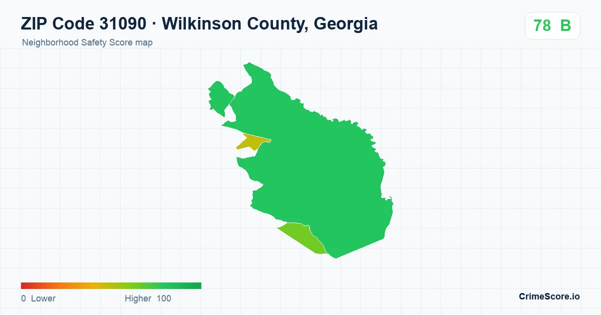 ZIP Code 31090 in Wilkinson County, Georgia neighborhood Safety Score map