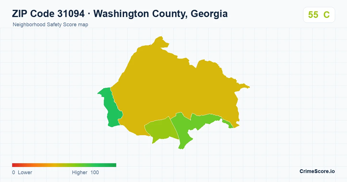 ZIP Code 31094 in Washington County, Georgia neighborhood Safety Score map