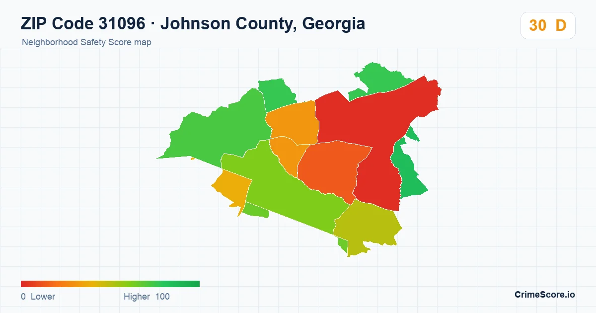 ZIP Code 31096 in Johnson County, Georgia neighborhood Safety Score map